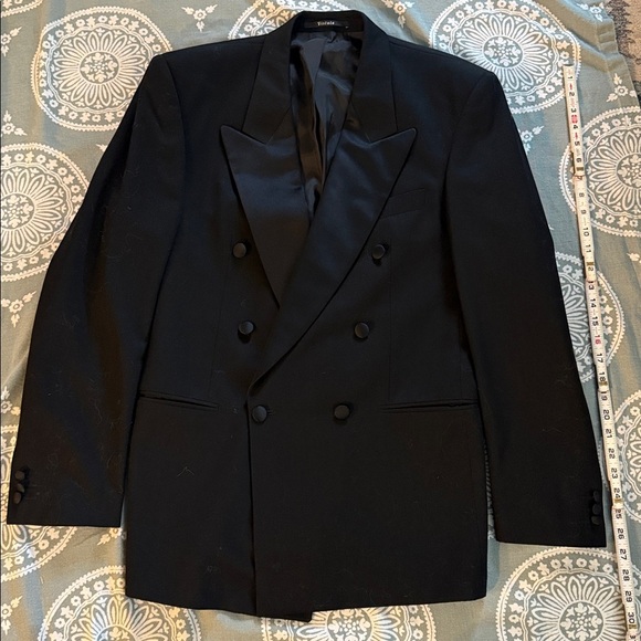 Black Tuxedo Jacket Satin Lapels Double-Breasted. Like New. Size see pics - Picture 1 of 9